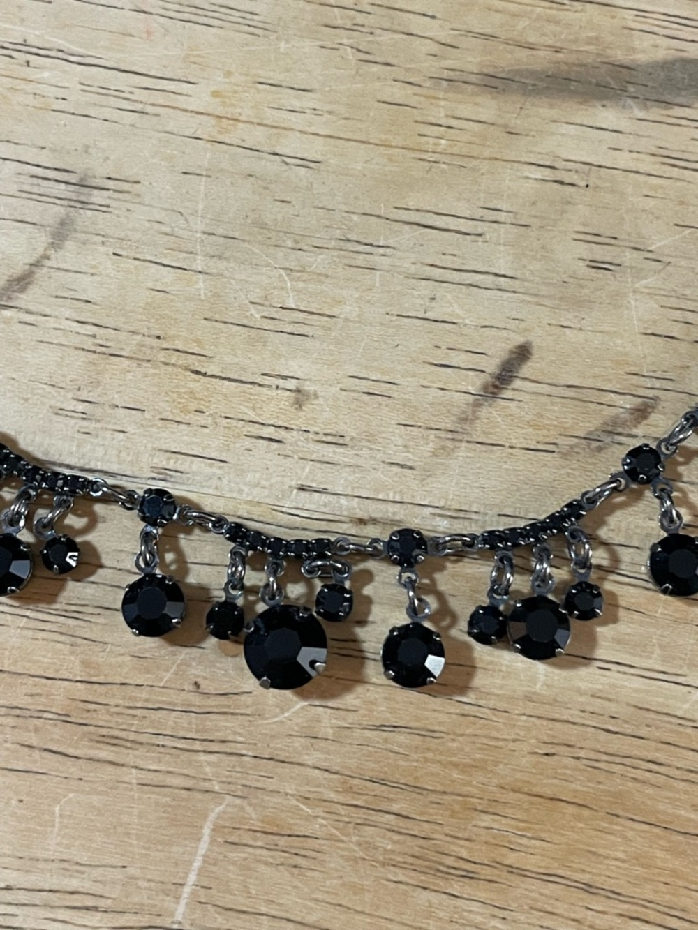 Black crystal silver tone dangle silver necklace earring set rhinestones 17.5 in - Picture 6 of 10